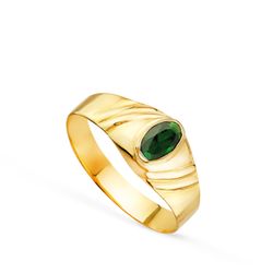 18K Solitario Oro Amarillo Pequeño Bebe O Meñique Circonita Verde Oval 5X3Mm