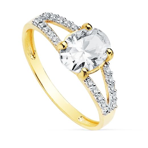 18K Solitario Oro Bicolor Circonita Piedra Oval 8X6 Mm