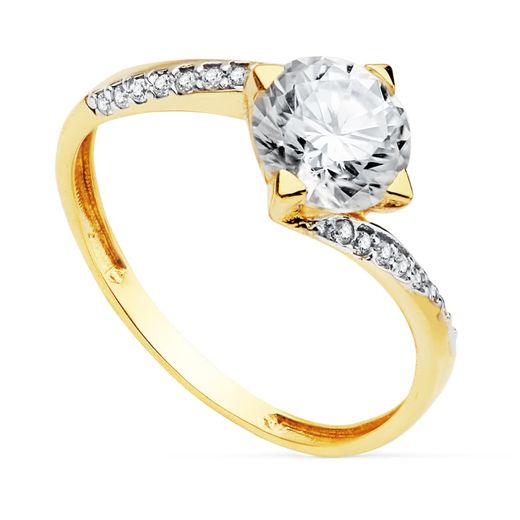 18K Solitario Oro Bicolor Con Circonita Y 4 Garras Con Circonita De 7 Mm