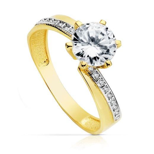 18K Solitario Oro Bicolor Con Circonita Y 6 Garras Con Circonita De 7Mm