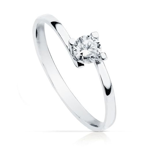 18K Solitario Oro Blanco 4 Garras Con Circonita 4 Mm