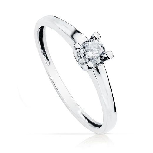 18K Solitario Oro Blanco 4 Garras Con Circonita De 4 Mm