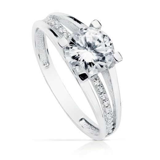 18K Solitario Oro Blanco Circonita Con 4 Garras Y Circonita De 7 Mm
