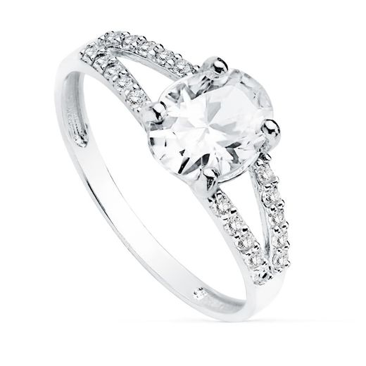 18K Solitario Oro Blanco Circonita Piedra Oval 8X6 Mm