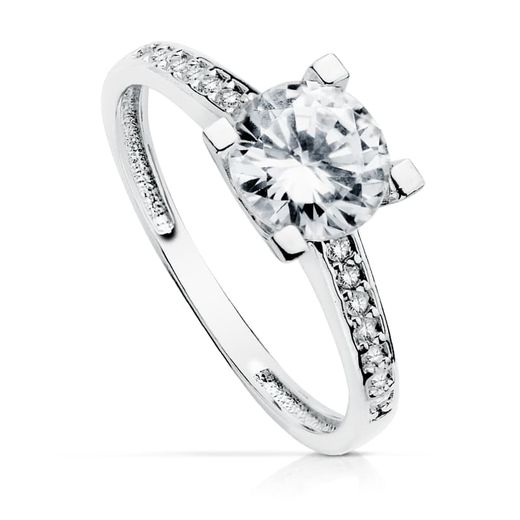 18K Solitario Oro Blanco Con Circonita Y 4 Garras Con Circonita 7Mm