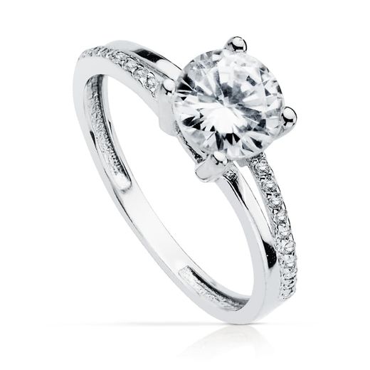 18K Solitario Oro Blanco Con Circonita Y 4 Garras Con Circonita De 7 Mm
