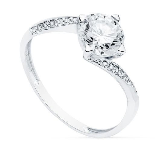 18K Solitario Oro Blanco Con Circonita Y 4 Garras Con Circonita De 7 Mm