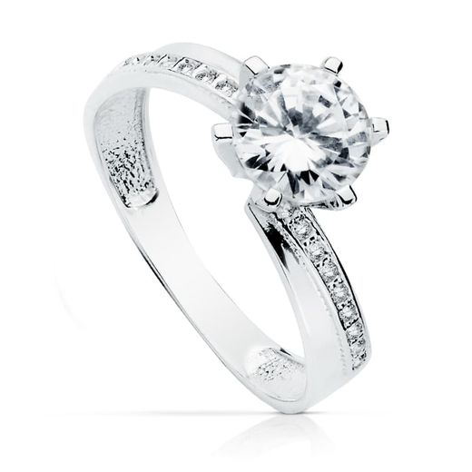 18K Solitario Oro Blanco Con Circonita Y 6 Garras Con Circonita De 7Mm