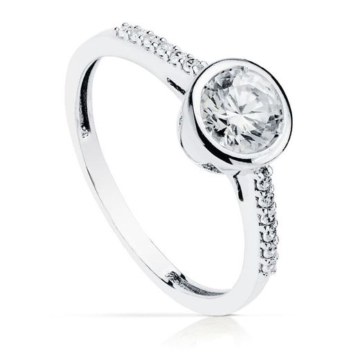 18K Solitario Oro Blanco Con Circonita Y Circonita Central De 5.5 Mm