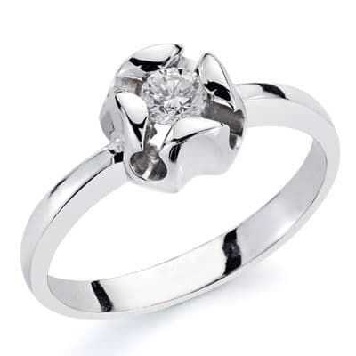 18K Solitario Oro Blanco Con Diamante 0.10 Qts. Ancho: 7,5Mm