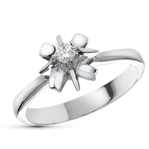 18K Solitario Oro Blanco Con Diamante 0,10 Qts. Ancho: 9,5Mm