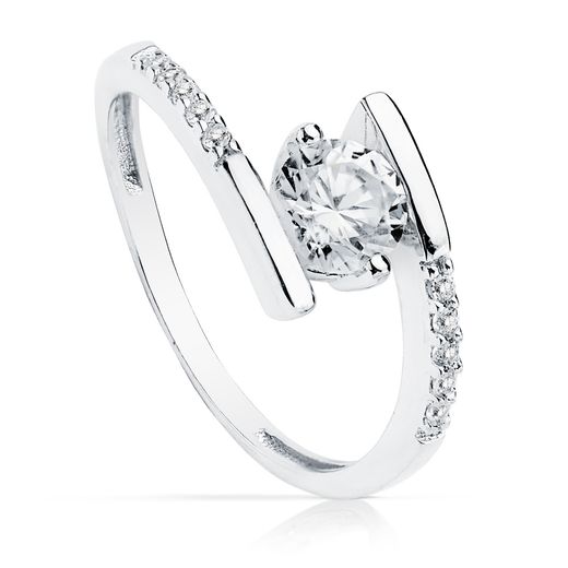 18K Solitario Oro Blanco Cruzado Con Circonita 5.5 Mm