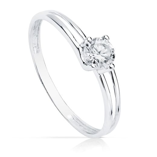 18K Solitario Oro Blanco Cuerpo Calado Con Circonita De 4.5 Mm