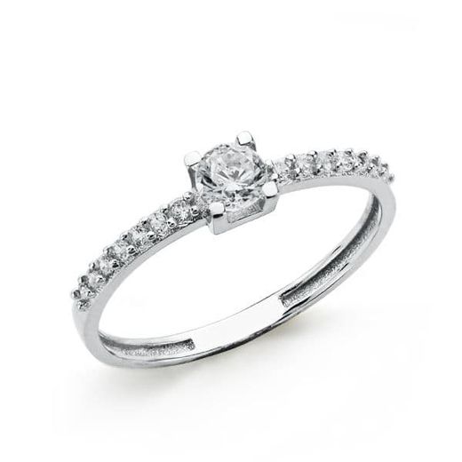 18K Solitario Oro Blanco Cuerpo Con Circonita Y 4 Garras Con Circonita De 4 Mm