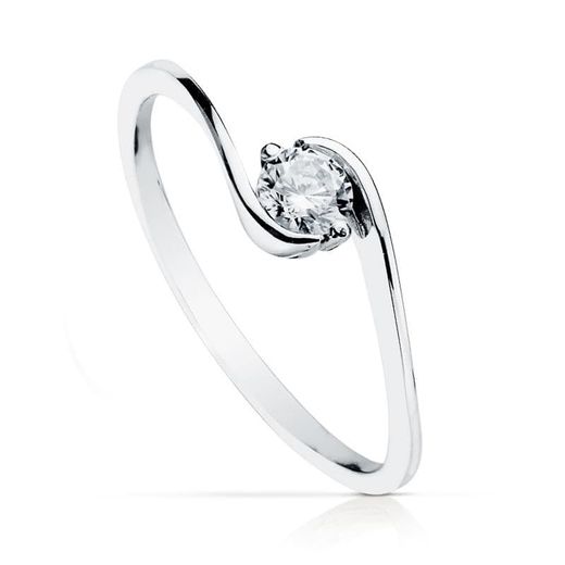 18K Solitario Oro Blanco Cuerpo Cruzado Con Circonita 4 Mm