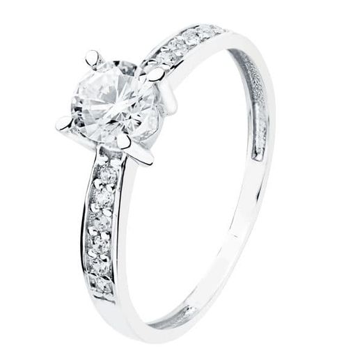 18K Solitario Oro Blanco Cuerpo De Circonita Y 4 Garras Con Circonita De 5 Mm
