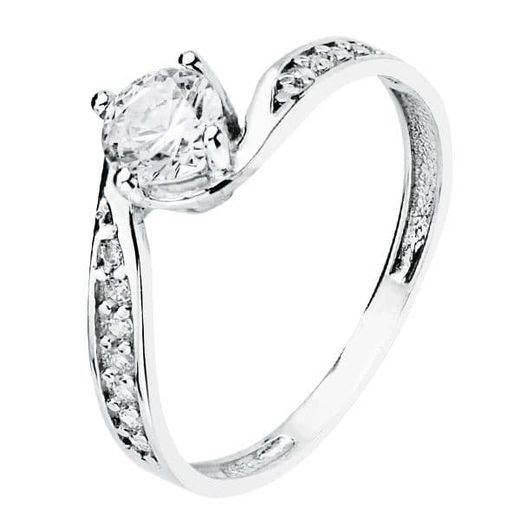 18K Solitario Oro Blanco Cuerpo De Circonita Y 4 Garras Con Circonita De 5 Mm