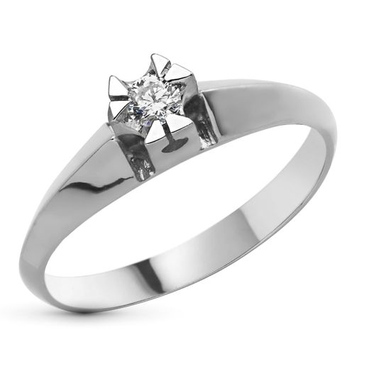 18K Solitario Oro Blanco Diamante Talla Brillante 0,100 Qts. Ancho: 5 Mm