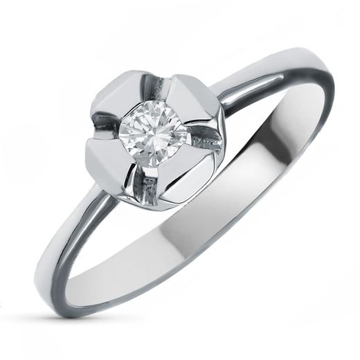 18K Solitario Oro Blanco Diamante Talla Brillante 0.20 Qts. Ancho: 6Mm. Alto: 6Mm