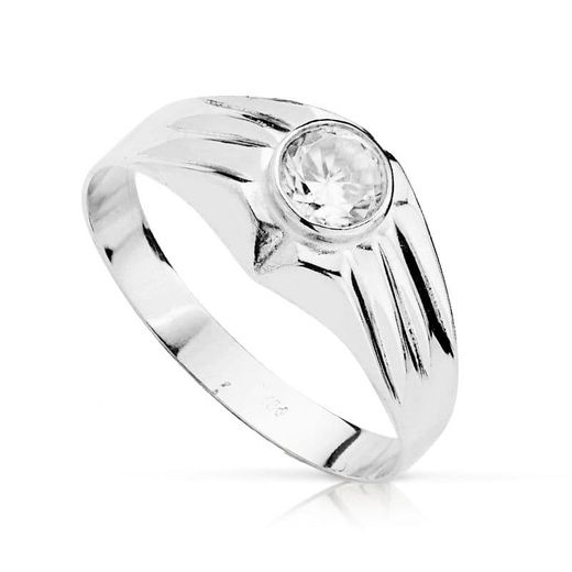 18K Solitario Oro Blanco Hueco Con Circonita En Bocel De 5 Mm