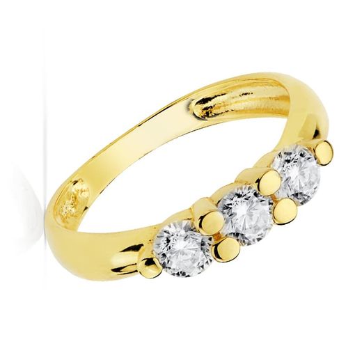 18K Solitario Tresillo Oro Amarillo Con 3 Circonita De 4 Mm En Garras