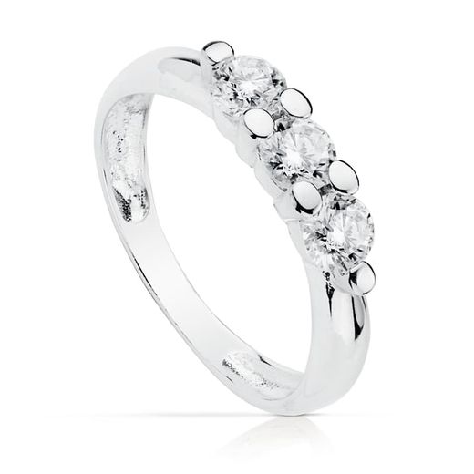 18K Solitario Tresillo Oro Blanco Con 3 Circonita De 4 Mm En Garras