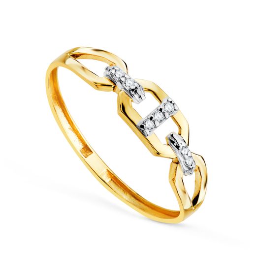 18K Soritja Oro Bicolor Con Eslabon Ancla Y Circonitas. Ancho: 4Mm