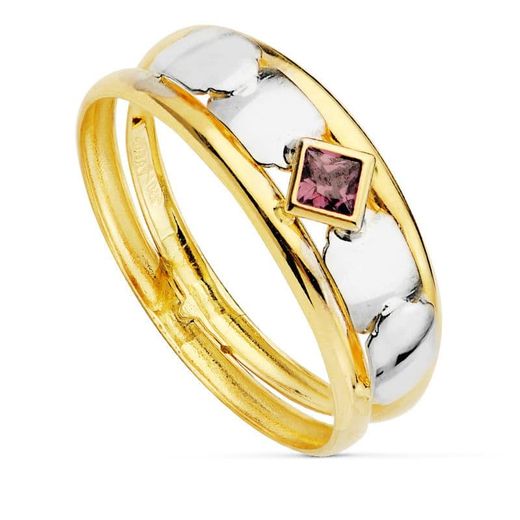 18K Sortija 2 Hilos Bicolor 4 Mm Amatista