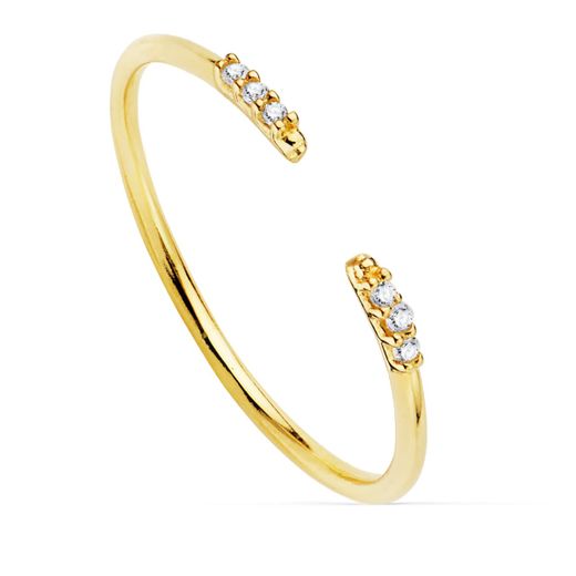18K Sortija Abierta Oro Amarillo Diamantes 0,030Qts. G-Vs2. Cuerpo Redondo 1 Mm