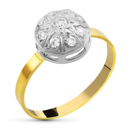 18K Sortija Circonita Oro Blanco Y Oro Amarillo
