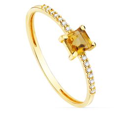 18K Sortija Oro Amarillo 14 Diamantes 0.070Qts. G-Vs2. Citrino 4X4Mm Cuerpo 1 Mm