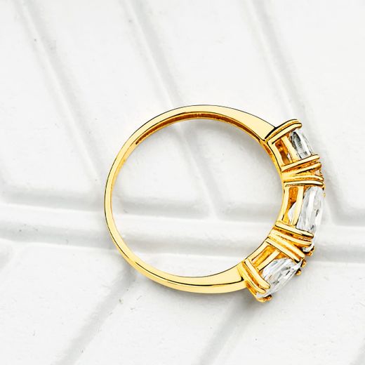 18K Sortija Oro Amarillo 3 Circonita Talla Oval 7X5 Mm Ancho 2.2 Mm