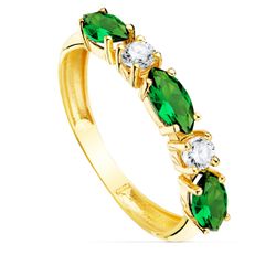 18K Sortija Oro Amarillo 3 Circonita Verdes Talla Marquise Ancho 3 Mm