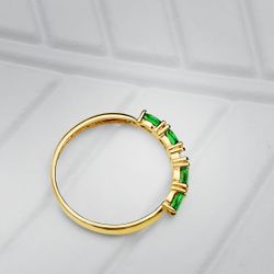 18K Sortija Oro Amarillo 4 Circonita Rojas Talla Marquise Ancho 2 Mm