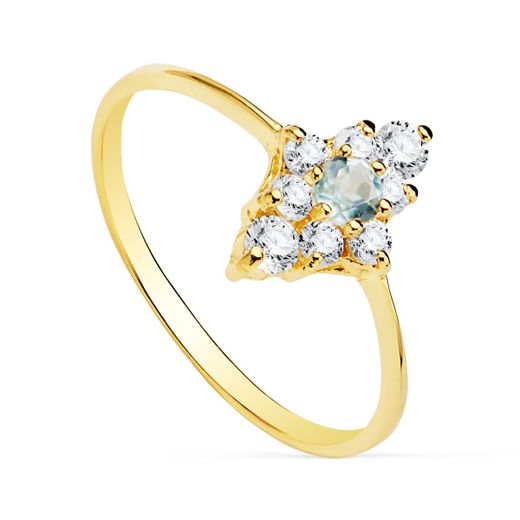 18K Sortija Oro Amarillo Aguamarina Cuajo 10X7 Mm