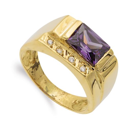 18K Sortija Oro Amarillo Amatista 8X6 Mm Y Circonitas