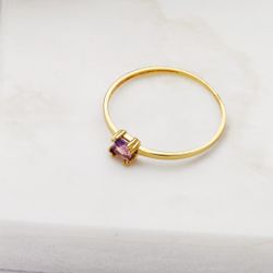 18K Sortija Oro Amarillo Amatista Natural 4X3 Mm Oro Amarillo Cuerpo 1.10 Mm