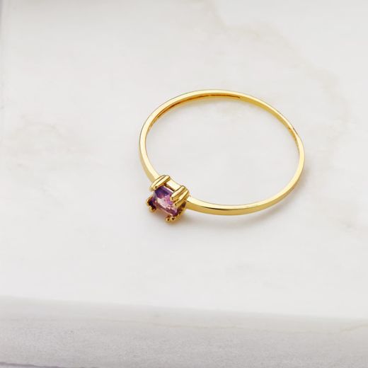 18K Sortija Oro Amarillo Amatista Natural 4X3 Mm Oro Amarillo Cuerpo 1.10 Mm