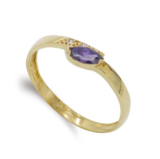 18K Sortija Oro Amarillo Amatista Y Circonitas. Ancho: 6,5 Mm