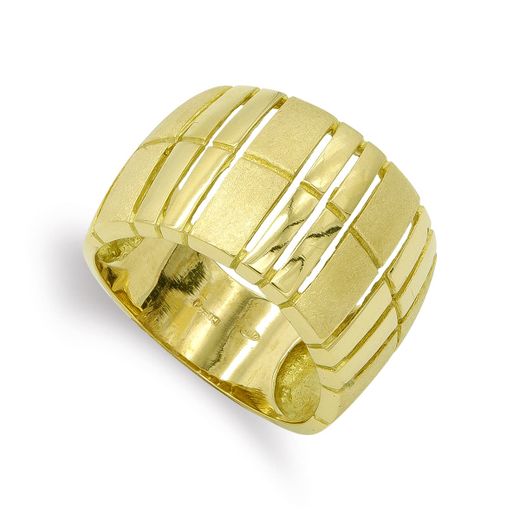 18K Sortija Oro Amarillo Bandas Caladas Mate Y Brillo. Ancho: 14,5 Mm