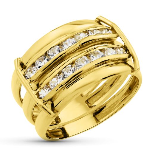 18K Sortija Oro Amarillo Bandas Lisas Con Circonitas. Ancho: 13 Mm