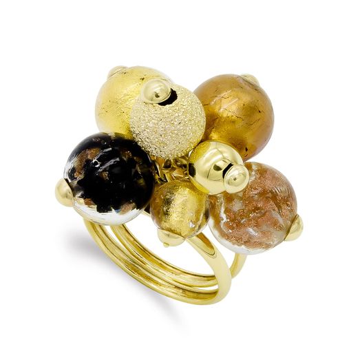 18K Sortija Oro Amarillo Bolas Cristal Murano. Ancho: 20 Mm