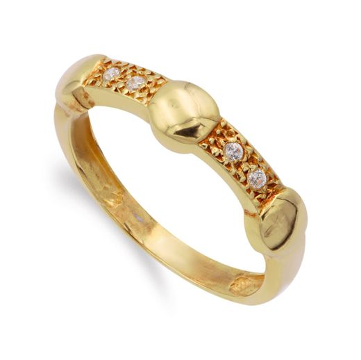 18K Sortija Oro Amarillo Botones Redondos Con Circonitas. Ancho: 5 Mm