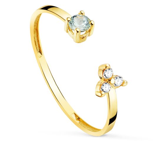 18K Sortija Oro Amarillo Brillantes 0,045 Qts. Vs2-G Y Aguamarina Natural 3 Mm