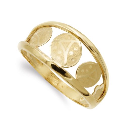 18K Sortija Oro Amarillo Calada Con Mariquitas. Ancho 10 Mm