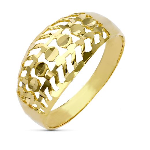 18K Sortija Oro Amarillo Calada Detalles Tallados. Ancho: 10 Mm