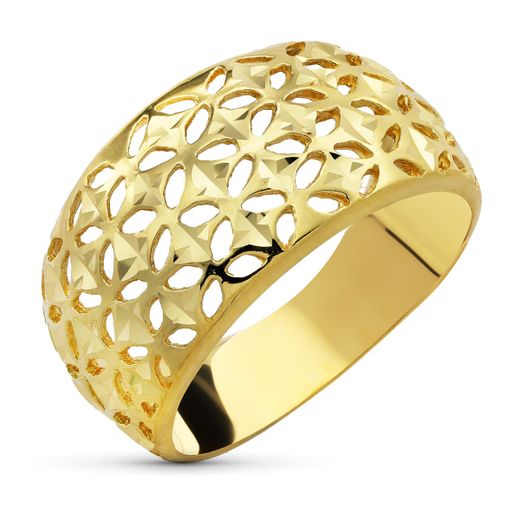 18K Sortija Oro Amarillo Calada Y Tallada. Ancho: 11 Mm