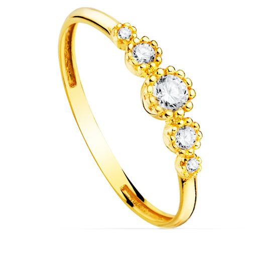18K Sortija Oro Amarillo Circonita Bocel Central 4 Mm Ancho Cuerpo 2 Mm