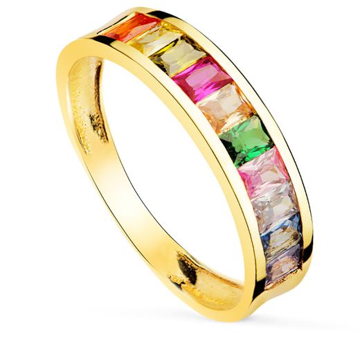 18K Sortija Oro Amarillo Circonita Colores Baguette. 4 Mm
