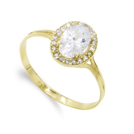 18K Sortija Oro Amarillo Circonita Oval 7X5 Mm